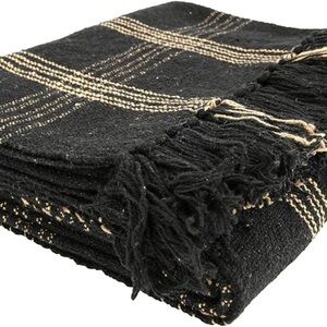 Creative Co-Op Plaid Black & Tan Fringed Woven Cotton Blend Throw 60 inch x50